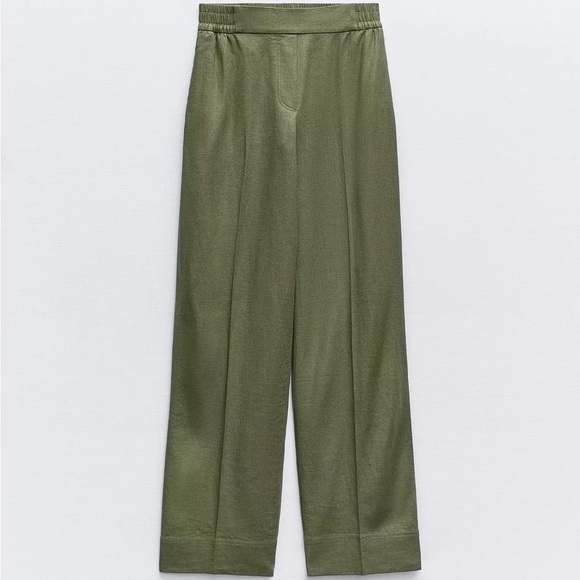 Zara Women's Two Piece Olive Green Linen Blend Set - Picture 2 of 2